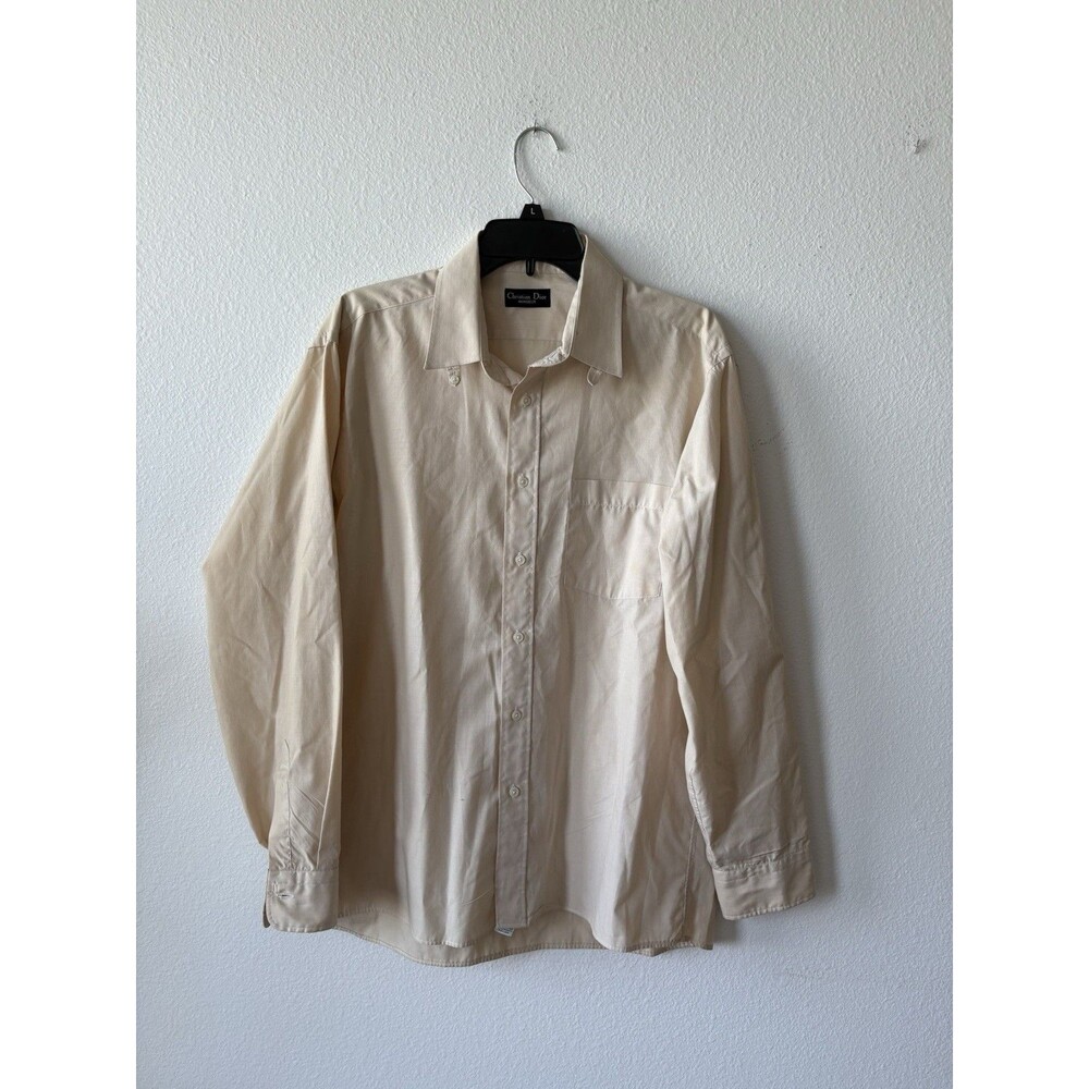 Christian Dior Monsieur Long Sleeve Button Beige Men's Dress Shirt 16 1/2 34-35
